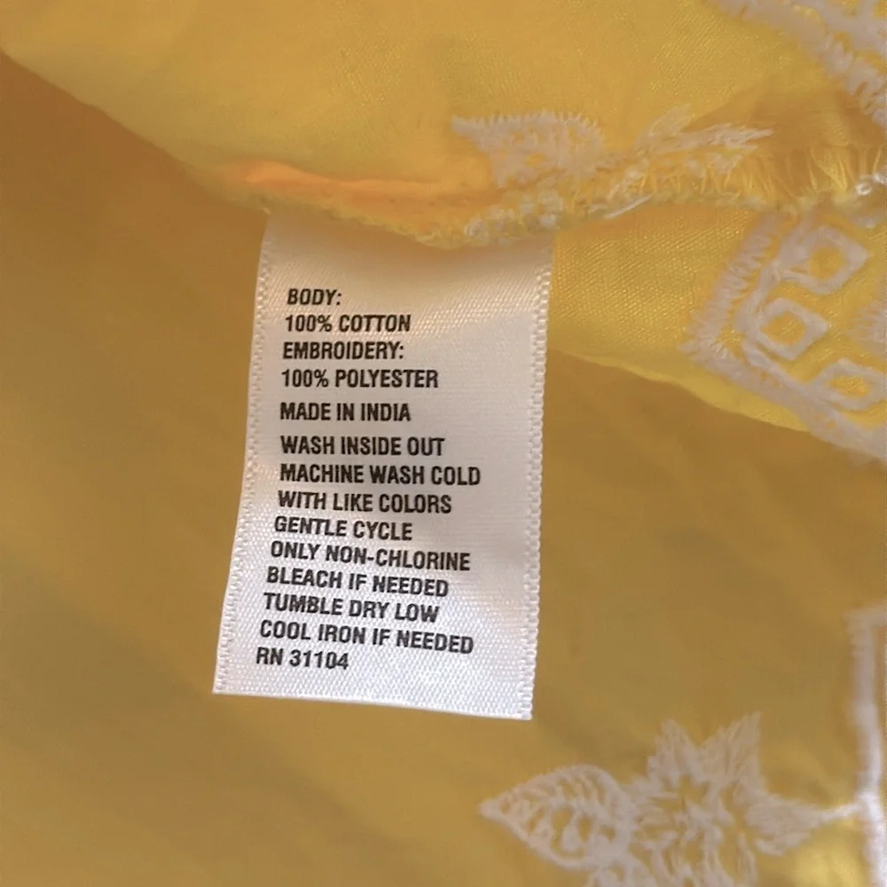Crown & Ivy | Embroidered Ruffle Yoke Short Sleeve Zigzag Hem Top Yellow/White M - Picture 9 of 16